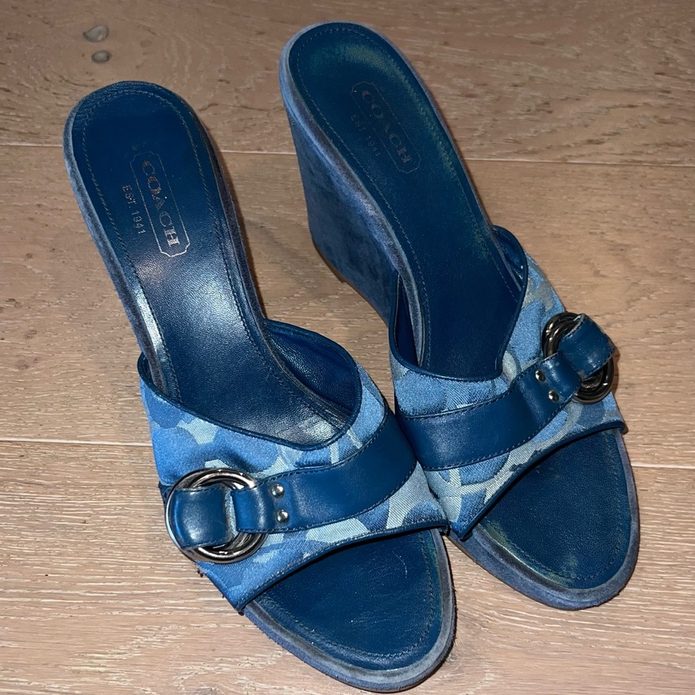 Coach Blue Merridith Open Toe Blue Wedge Sandals Heels - Size 10 M